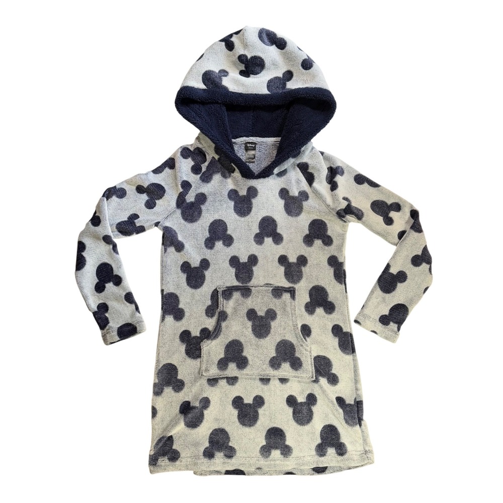 Disney Mickey Mouse Fleece Hoodie Dress Gray Navy Blue Small 1362022